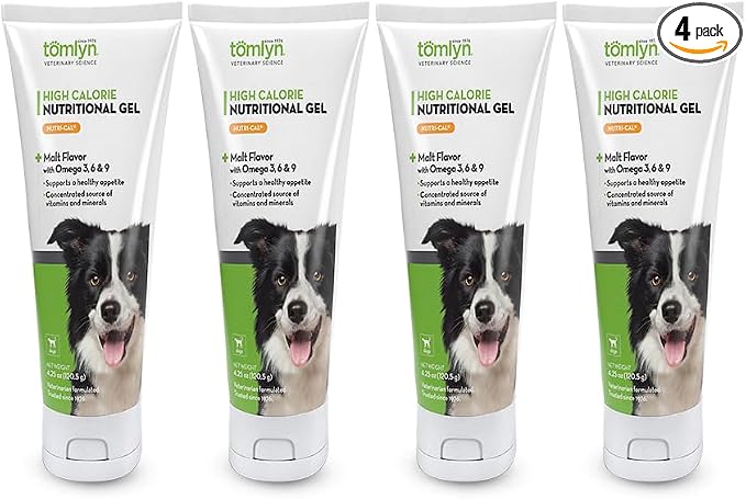 TOMLYN Nutri-Cal Malt-Flavored High-Calorie Nutritional Gel for Dogs, Helps Support a Healthy Appetite for Dogs Providing Calories, Vitamins, and Minerals in a Tasty Dog Supplement, 4.25oz-4 Pack
