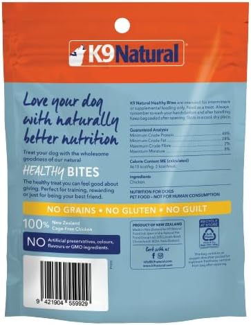 K9 Natural, Freeze-Dried Single Ingredient Dog Treats, High-Value, Low-Calorie Protein Bites for Active Dogs, Healthy Dog Training Treats, Grain-Free Reward, Chicken, 1.76oz