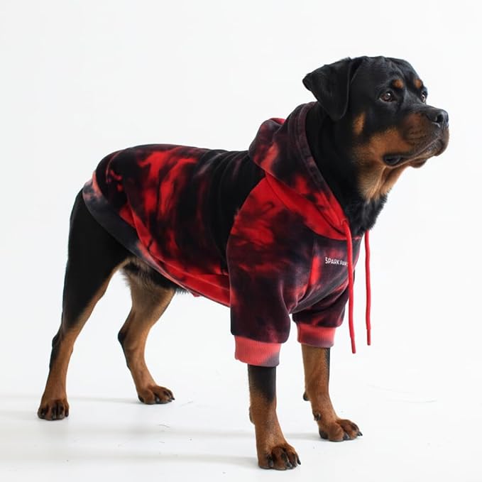 Spark Paws Dog Hoodie – Premium Dog Sweater for Small, Medium, and Large Dogs | Warm Outfits for French Bulldogs, Pitbull, Puppy, Winter Jacket Alternative - Red & Black - 4XL