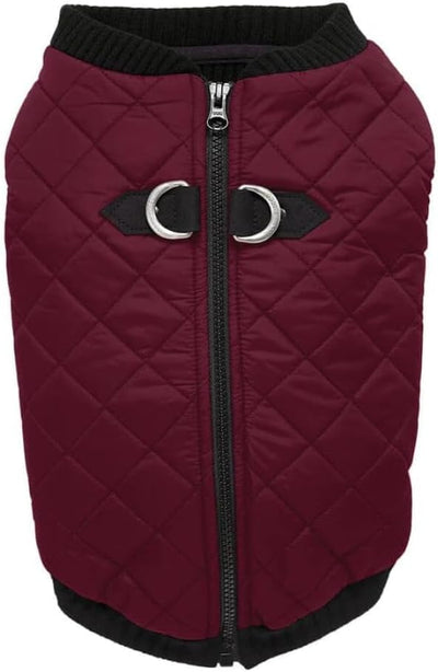 Gooby Fashion Vest Dog Jacket - Purple, Medium - Warm Zip Up Bomber Vest with Dual D Ring Leash - Winter Water Resistant Small Dog Sweater