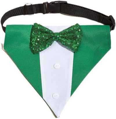 Tuxedo Dog Collar for Wedding Engagement and Birthday, Formal Dog Bandana Collar Costume with Bow Tie and Adjustable Buckle,Suitable for Small Medium Large Dog. (Green, M)