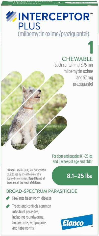 Interceptor Plus Prevention for Heartworm + 4 Other Worms for Dogs 8.1-25 lbs. | 1 Chew, 1-Month Supply