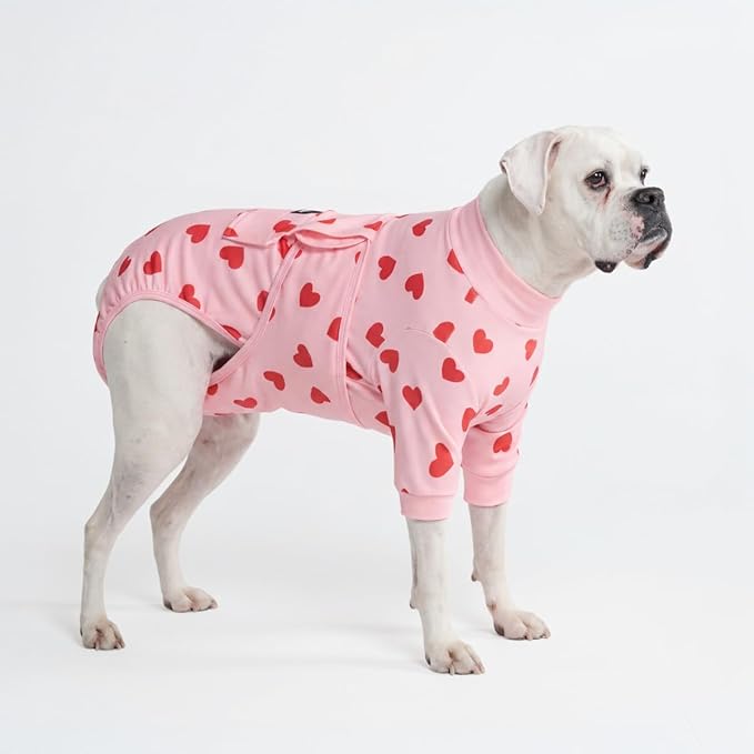 Spark Paws Dog Surgery Recovery Suit – Dog Recovery Suit After Surgery, Anti-Lick Dog Onesie, Abdominal Wound Protector, Soft Cone Alternative for Spay Neuter Male Female Pet Recovery, Pink Hearts,3XL