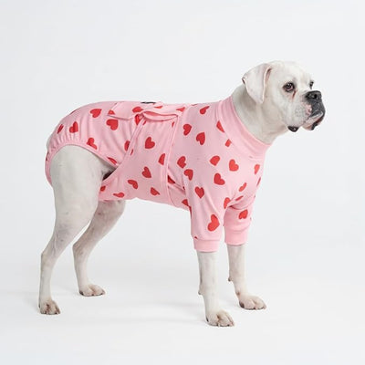 Spark Paws Dog Surgery Recovery Suit – Dog Recovery Suit After Surgery, Anti-Lick Dog Onesie, Abdominal Wound Protector, Soft Cone Alternative for Spay Neuter Male Female Pet Recovery, Pink Hearts,3XL