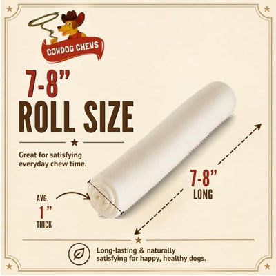 Cowdog Chews Beefhide Roll (7-8 inch) Long Lasting Dog Treat Bone, Great for Dental Health and Aggressive Chewers (40 Count)