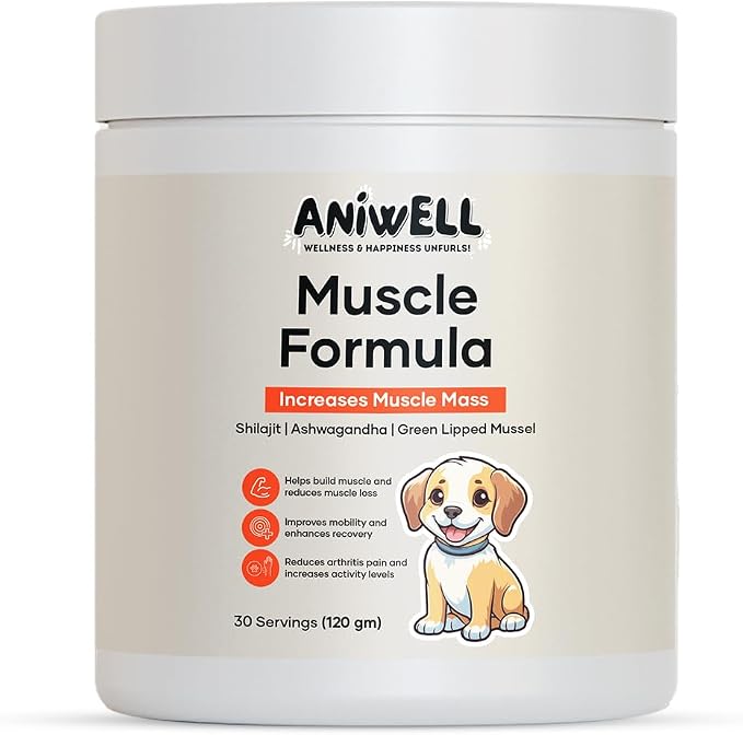 Muscle Formula for Dogs – Glucosamine Chondroitin & Green Lipped Mussel | Shilajit, Ashwagandha | Hip and Joint Supplement for Dogs Muscle Strength & Mobility | Dog Joint Supplement All Breeds