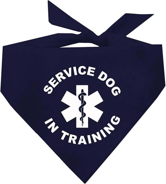 Service Dog in Training Dog Bandana | 100% Cotton Adjustable Triangle |Service Dog | Working Animal | Assistance |Navy, One Size (289)