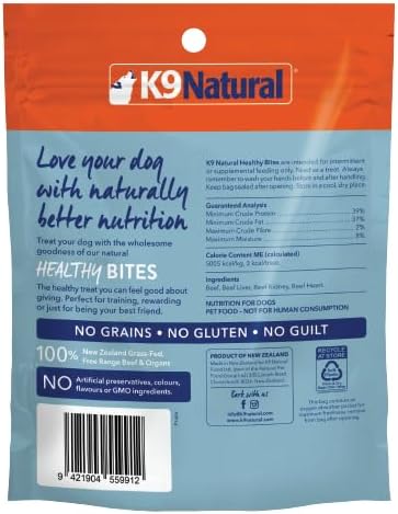 K9 Natural, Freeze-Dried Single Ingredient Dog Treats, High-Value, Low-Calorie Protein Bites for Active Dogs, Healthy Dog Training Treats, Grain-Free Reward, Beef & Organs, 1.76oz