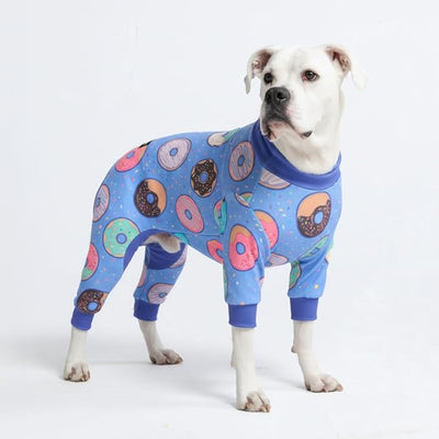 Spark Paws Dog Pajama, Dog Recovery Suit Male, Onesie, Ultra-Soft and 4-Way Stretch, for Small Medium and Large Breeds - Donuts - 4XL