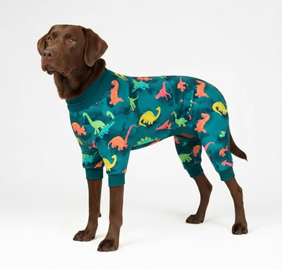 Spark Paws Dog Pajama, Dog Recovery Suit Male, Onesie, Ultra-Soft and 4-Way Stretch, for Small Medium and Large Breeds - Dinosaurs - 3XL