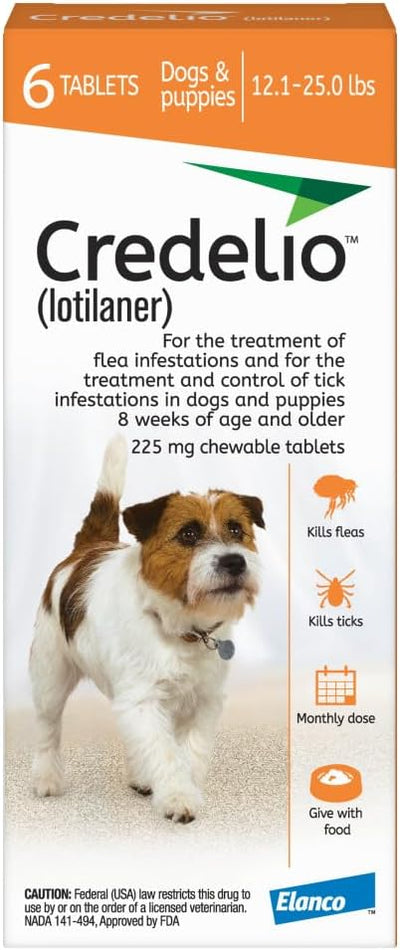 Credelio (lotilaner) Tick & Flea Treatment + Flea Infestation Protection for Dogs 12.1-25.0 lbs. (6 Tablets)