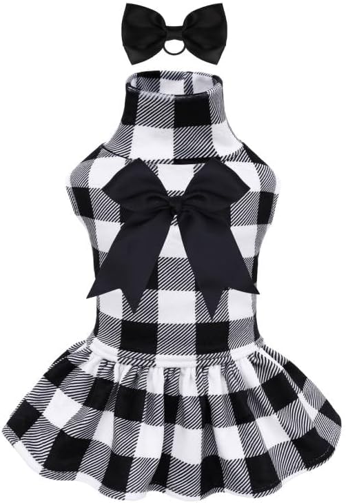 CuteBone Turtleneck Dog Velvet Dress Puppy Skirt Costume Pet Clothes Cat Apparel with Bow Hair Rope for Small Dogs CVD14XS