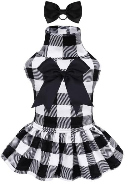 CuteBone Turtleneck Dog Velvet Dress Puppy Skirt Costume Pet Clothes Cat Apparel with Bow Hair Rope for Small Dogs CVD14XS