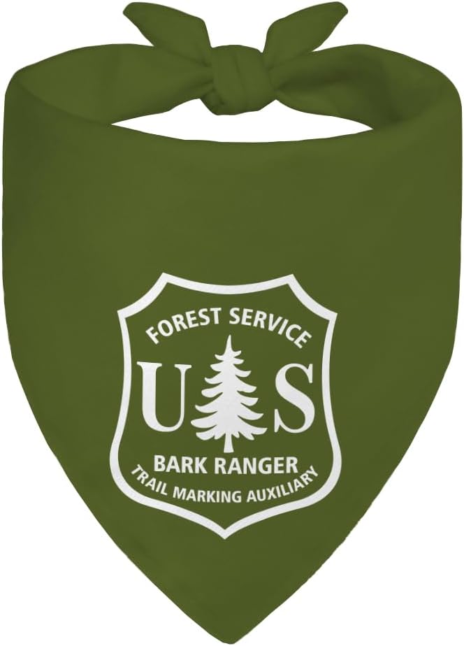 Forest Service Green Dog Bandana, Funny Puppy Scarf Photo Prop for Forest Outdoor Adventure Hiking Camping Mountain Nature, Funny Spring Summer Pet Bandana Accessory, Gifts for Ranger