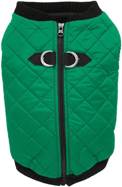 Gooby Fashion Vest Dog Jacket - Green, X-Large - Warm Zip Up Bomber Vest with Dual D Ring Leash - Winter Water Resistant Sweater - Dog Clothes for Small or Medium