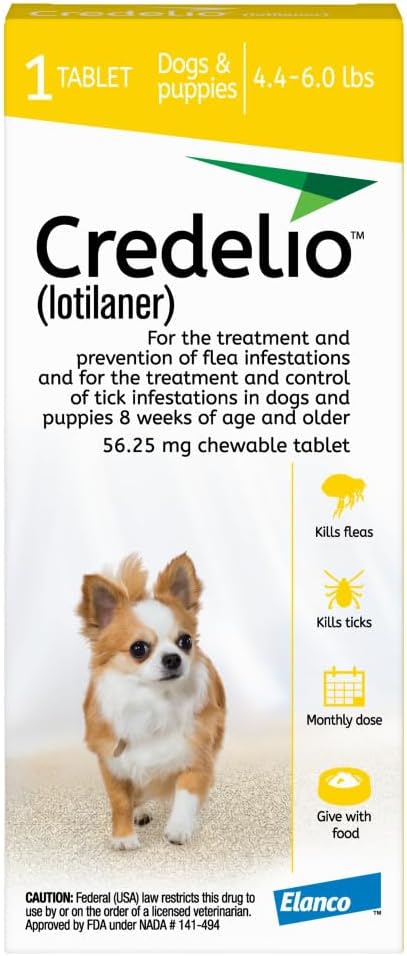 Credelio Tick & Flea Infestation Prevention and Treatment for Dogs and Puppies 4.4-6 lbs. | 1-Month Supply