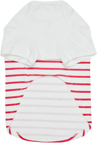 Blueberry Pet Soft & Comfy Summer Vacation Beach Cotton Dog T-Shirt in Pink Stripes, Sea Lover Shirt Tank Top Clothes, Back Length 14", for Small Medium Dogs