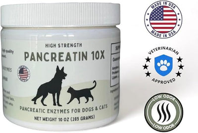 Pancreatin 10X - Pancreatic enzymes for Dogs and Cats (Made in USA) High Strength | Low Odor |10oz (285g)