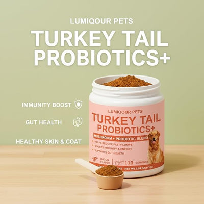 Lumiqour Turkey Tail for Dogs – Turkey Tail Mushroom for Dogs, Mushroom Supplement Powder, Support Your Mature Dog’s Immunity, Gut, Skin & Coat - 113 Scoops