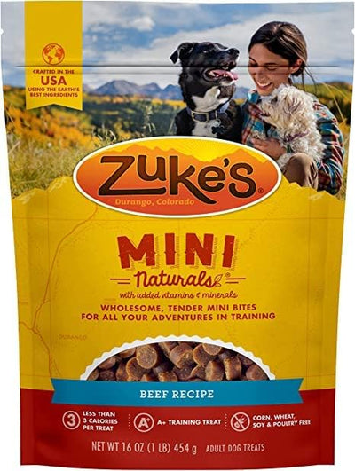 (4 Pack) Zukes Mini Naturals Healthy Moist Dog Training Treats Variety Pack (6oz Each) - Chicken, Beef, Salmon, and Peanut Butter with 10ct Pet Wipes