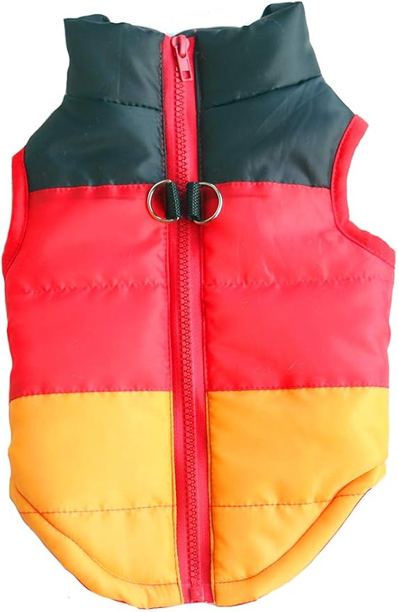 Winter Dog Coat - Windproof & Waterproof, Warm Jacket for Small & Medium Dogs - Cold Weather, Black + Red + Yellow M