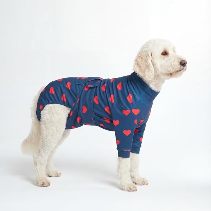 Spark Paws Dog Surgery Recovery Suit – Dog Recovery Suit After Surgery, Anti-Lick Dog Onesie, Abdominal Wound Protector, Soft Cone Alternative for Spay Neuter Male Female Pet Recovery - Hearts - 2XL