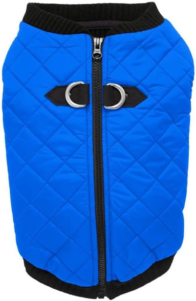 Gooby Fashion Vest Dog Jacket - Blue, Small - Warm Zip Up Bomber Vest with Dual D Ring Leash - Winter Water Resistant Small Dog Sweater