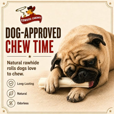Cowdog Chews 5-6 Inches Rawhide Retriever Roll - Chewing Dog Treat, 100% Natural - Natural Grass Fed Livestock Sourced (22 Pack)