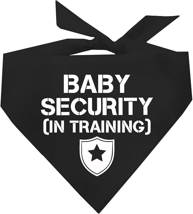Baby Security in Training Dog Bandana | 100% Cotton Adjustable Triangle | Made in USA | New Baby | Pregnancy Announcement Photoshoot Prop | Gender Reveal | Black X-Small (223)