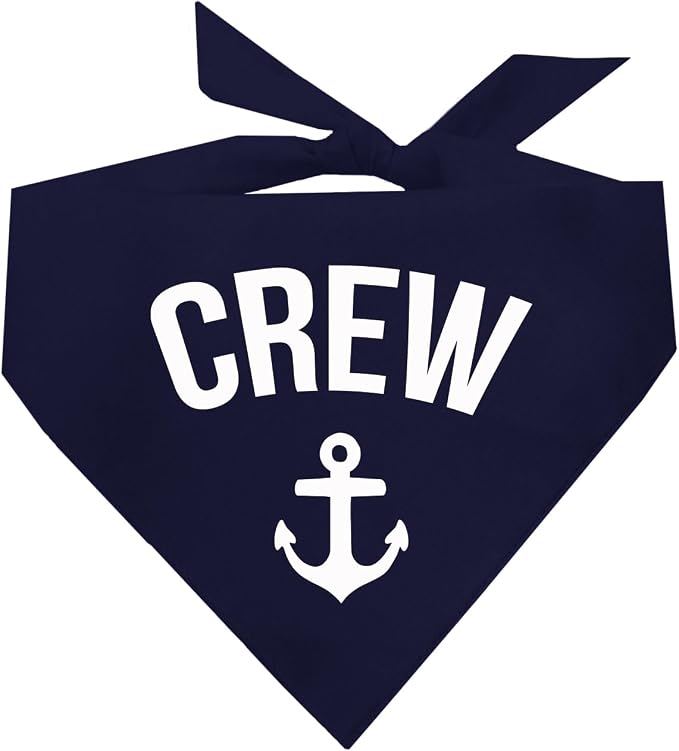 Crew with Anchor Dog Bandana | 100% Cotton | Made in USA | Boat & Fishing | Captain | Beach & Lake | Summer | Outdoors | Father's Day |Navy, X-Small (265)