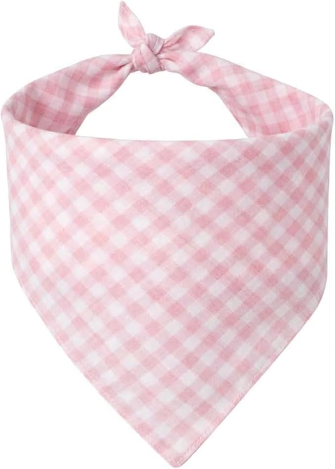 Dog Bandanas 1 Pack; Cotton Linen Pink Plaid Bandana for Large Dogs; Soft Breathable Dog Accessories; Valentines Girl Dog Bandana (Pink Gingham, Large)