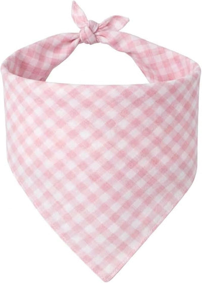 Dog Bandanas 1 Pack; Cotton Linen Pink Plaid Bandana for Large Dogs; Soft Breathable Dog Accessories; Valentines Girl Dog Bandana (Pink Gingham, Large)