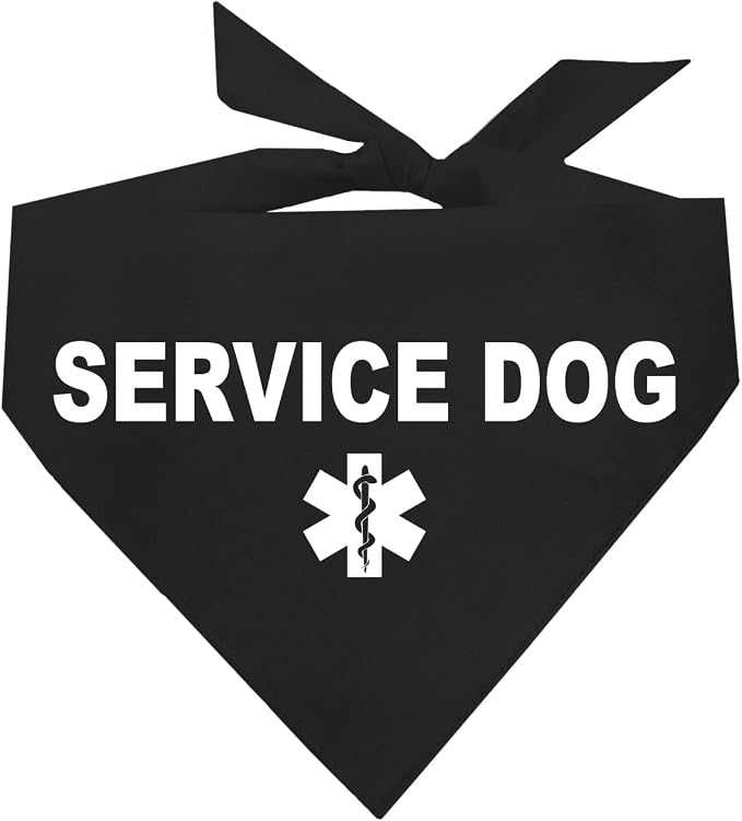 Service Dog Dog Bandana | 100% Cotton Adjustable Triangle |Service Dog | Working Animal | Assistance | Black, X-Small |(307)