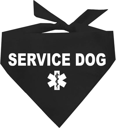 Service Dog Dog Bandana | 100% Cotton Adjustable Triangle |Service Dog | Working Animal | Assistance |Black, One Size (307)