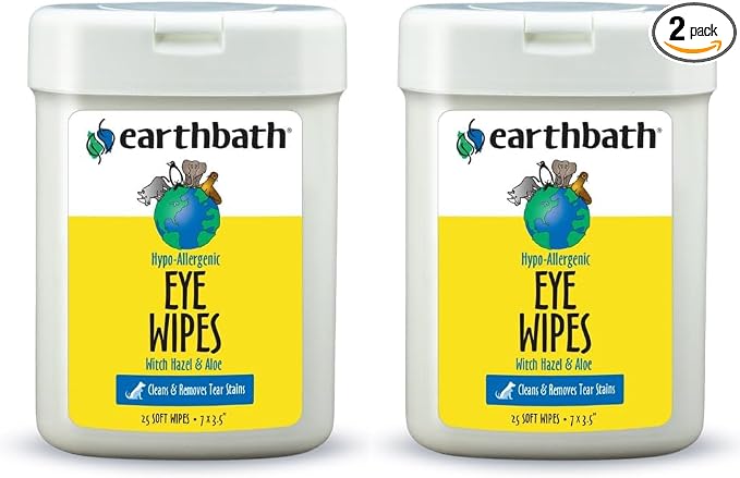 earthbath, Hypo-Allergenic Pet Eye Wipes - Fragrance Free Tear Stain Remover for Dogs Cats, Puppies and Kittens, Made in USA, 100% Cruelty Free - 30 Count (2 Pack)