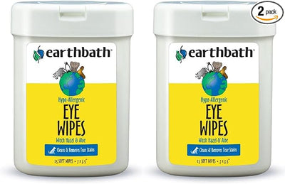 earthbath, Hypo-Allergenic Pet Eye Wipes - Fragrance Free Tear Stain Remover for Dogs Cats, Puppies and Kittens, Made in USA, 100% Cruelty Free - 30 Count (2 Pack)