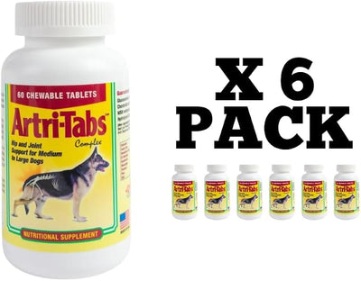 Artri-tabs Complex Dietary Supplement by Interfarma Corp | Cartilage Protection, Reduce Inflammation, & Joint Support for Dogs | with Glucosamine, Collagen, & MSM | Beacon Flavor | 60 Tablets. (6)