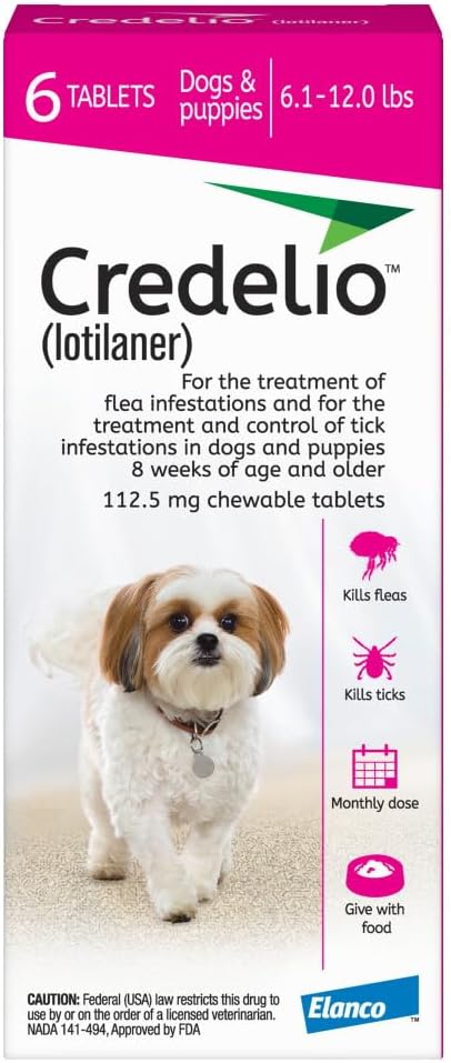 Credelio (lotilaner) Tick & Flea Treatment + Flea Infestation Protection for Dogs 6.1-12.0 lbs. (6 Tablets)