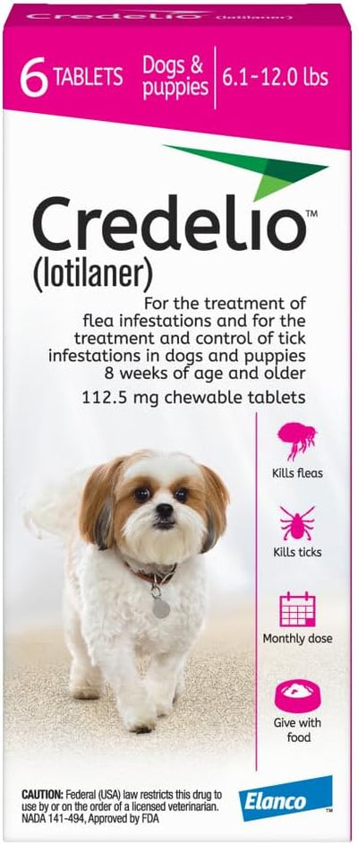 Credelio (lotilaner) Tick & Flea Treatment + Flea Infestation Protection for Dogs 6.1-12.0 lbs. (6 Tablets)