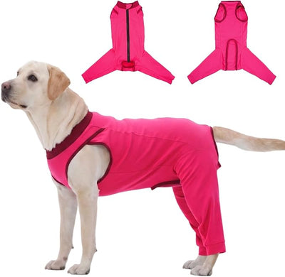 Cuttable Design Dog Surgery Recovery Suit with Rear Leg Sleeve to Stop Licking, Breathable Surgical Suit for Male Neuter, Potty-Friendly Dog Onesie for Surgery, Neutered Dog Recovery Male, Rose-Red M