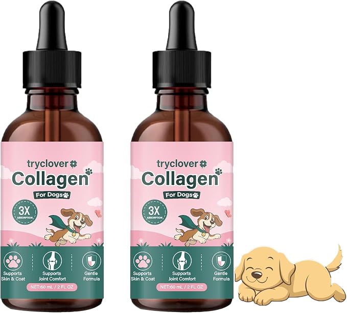 Collagen for Dogs, Bloom Collagen for Dogs, Premium Liquid for Daily Joint Skin Health & Coat, Gentle Formula, Convenient to Add to Food, 60ml (2pcs)