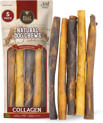 Bully Bunches Premium (12" Collagen - 5 Pack) Beef Chews for Dogs – All-Natural, Long-Lasting Dental Treats, Protein-Rich, Grain-Free, Healthy Digestive Support for Dogs