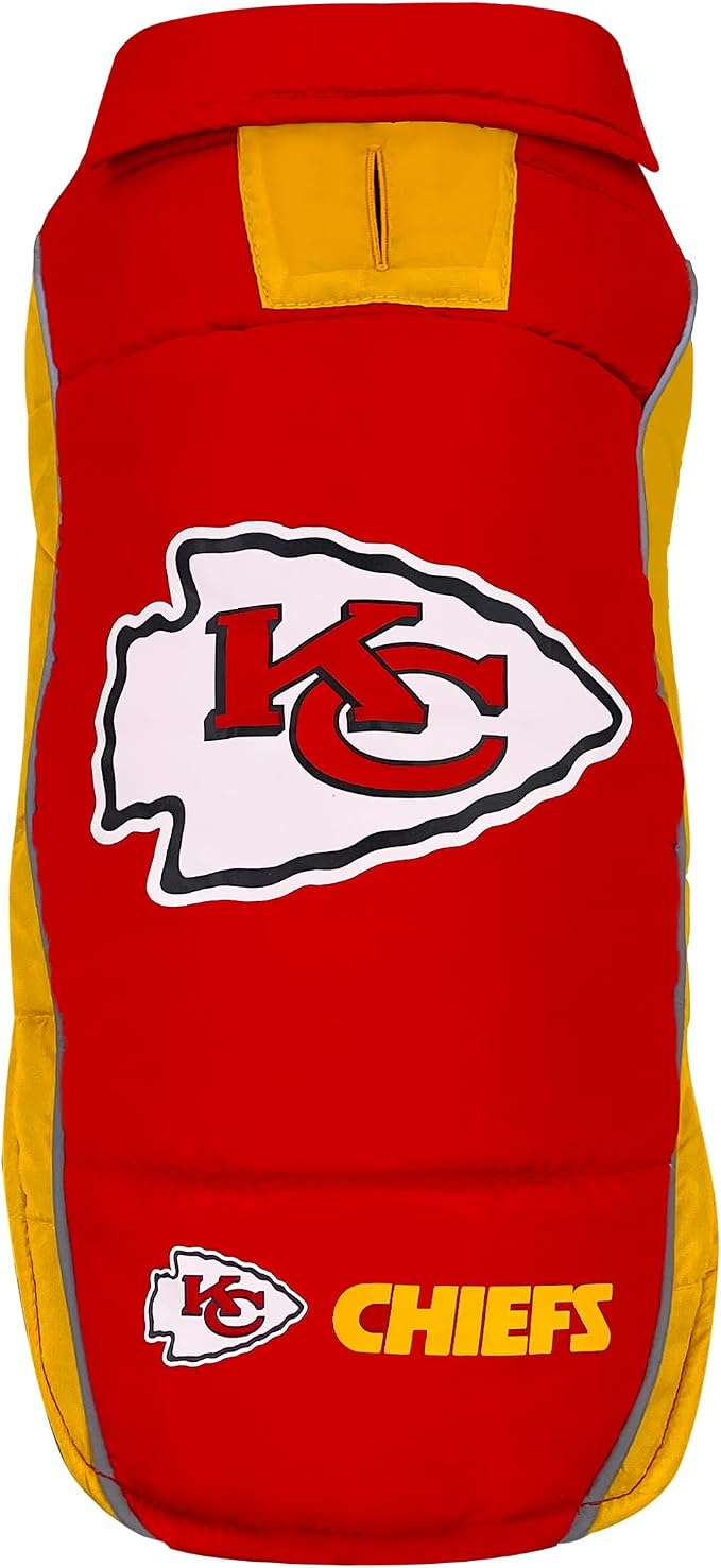NFL Kansas City Chiefs Puffer Vest for Dogs & Cats, Size Medium. Warm, Cozy, and Waterproof Dog Coat, for Small and Large Dogs/Cats. Best NFL Licensed PET Warming Sports Jacket
