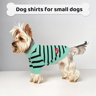 Dog Shirts for Small Dogs, Striped T-Shirts Dog Vest Pet Apparel Tee Shirts Spring Summer Suitable for Small and Medium Large Pets French Bulldog Bichon, Turquoise S