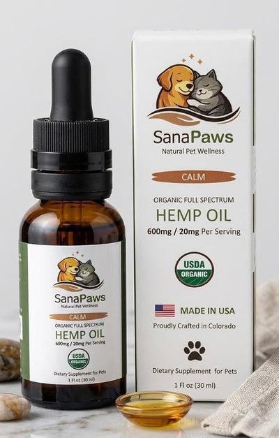 Calm USDA Certified Organic Pet Hemp Oil, 600mg Formula for Dogs & Cats, Premium Daily Wellness Support, 30ml Bottle (Presicion Dropper Included)