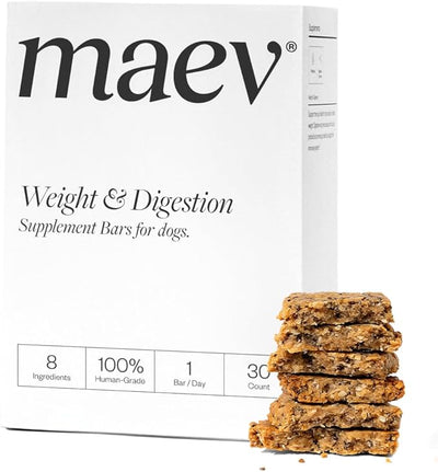 Maev Weight & Digestion Supplement Bars for Dogs, with Probiotics, 30 Count | Human-Grade, Vet-Formulated Chews for Gut Health | Natural Metabolism Support | Made in USA