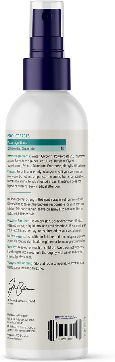Vetnique Dermabliss Hot Spot Treatment Spray for Dogs Cats, Skin Relief | 4% Chlorhexidine Antiseptic Spray & Antibacterial Dog Spray, Hot Spot & Wound Care, Skin Irritation & Itch Relief, No-Sting