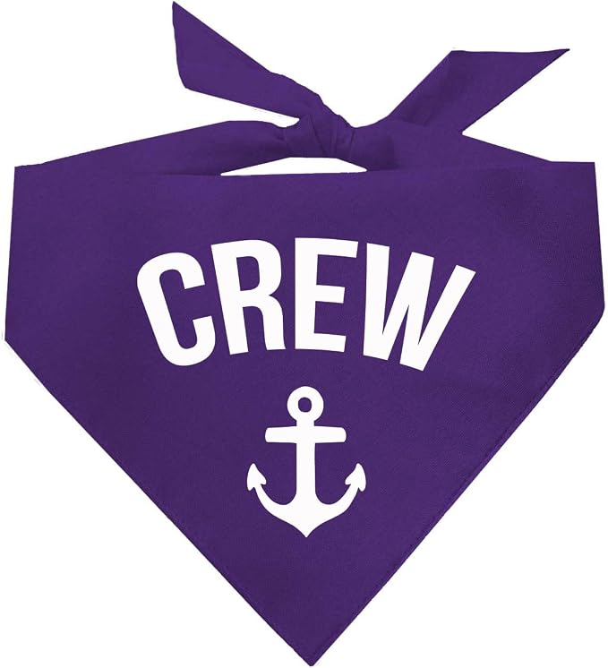Crew with Anchor Dog Bandana | 100% Cotton | Made in USA | Boat & Fishing | Captain | Beach & Lake | Summer | Outdoors | Father's Day |Purple, X-Small (265)