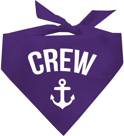 Crew with Anchor Dog Bandana | 100% Cotton | Made in USA | Boat & Fishing | Captain | Beach & Lake | Summer | Outdoors | Father's Day |Purple, X-Small (265)