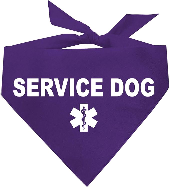Service Dog Dog Bandana | 100% Cotton Adjustable Triangle |Service Dog | Working Animal | Assistance |Purple, One Size (307)